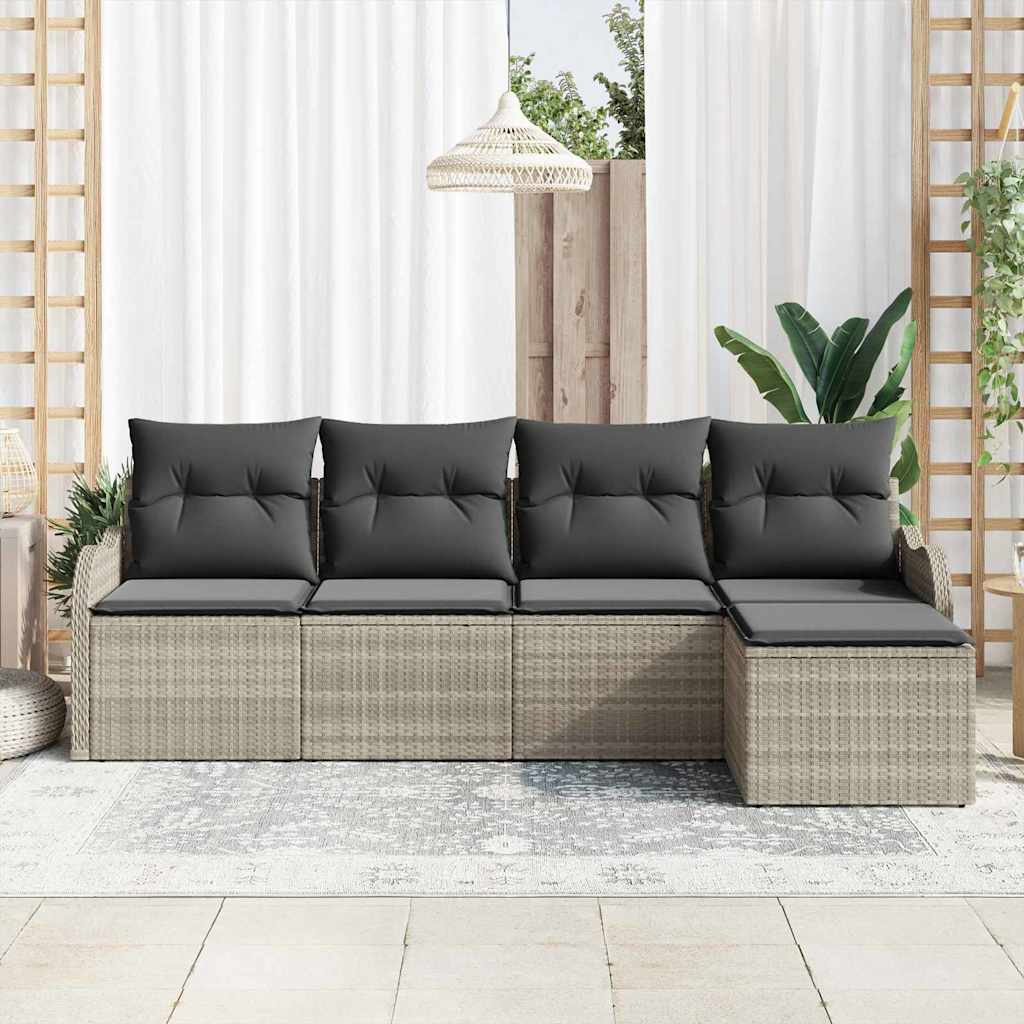Garten-Sofa-Set mit Kissen 5 pcs Hellgrau Poly Rattan