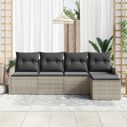 Garten-Sofa-Set mit Kissen 5 pcs Hellgrau Poly Rattan
