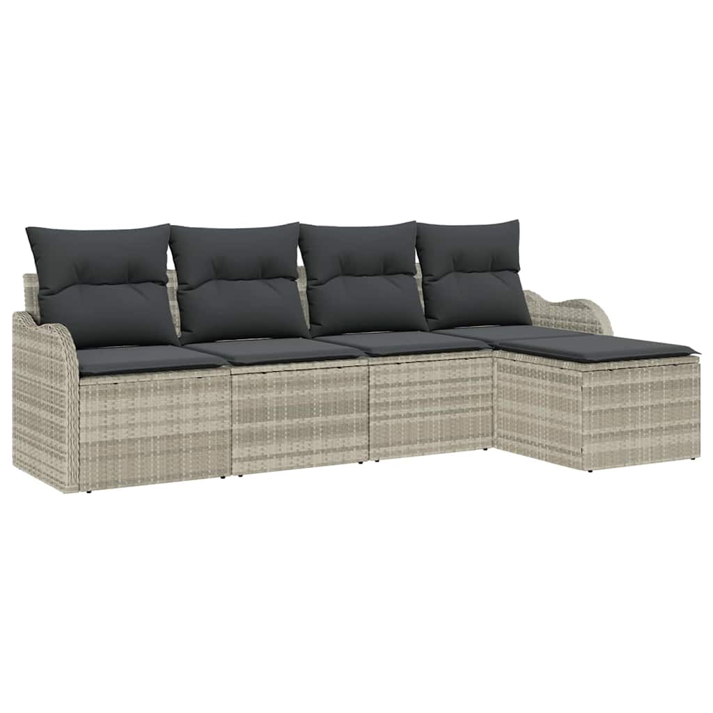 Garten-Sofa-Set mit Kissen 5 pcs Hellgrau Poly Rattan