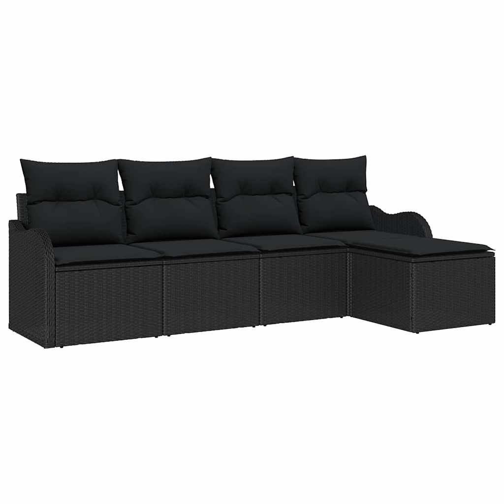 Garten-Sofa-Set mit Kissen 5 pcs Schwarz Poly Rattan