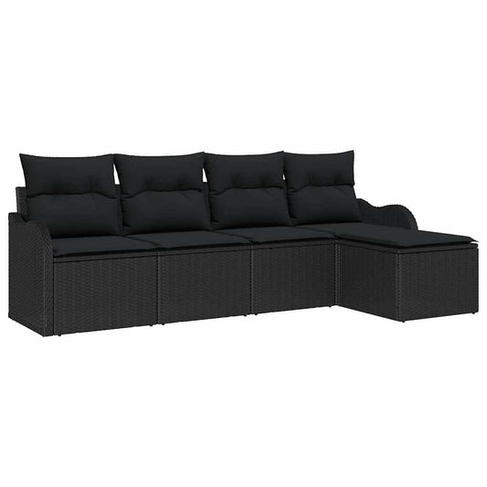 Garten-Sofa-Set mit Kissen 5 pcs Schwarz Poly Rattan