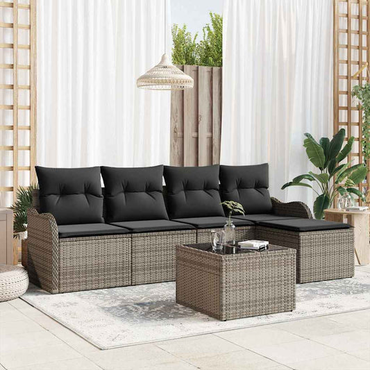 Garten-Sofa-Set mit Kissen 6 pcs Schwarz Poly Rattan