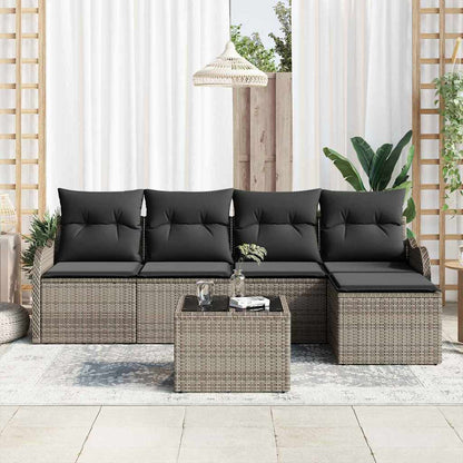 Garten-Sofa-Set mit Kissen 6 pcs Schwarz Poly Rattan