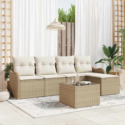 Garten-Sofa-Set mit Kissen mit Speicher 6 pcs Braun Poly Rattan