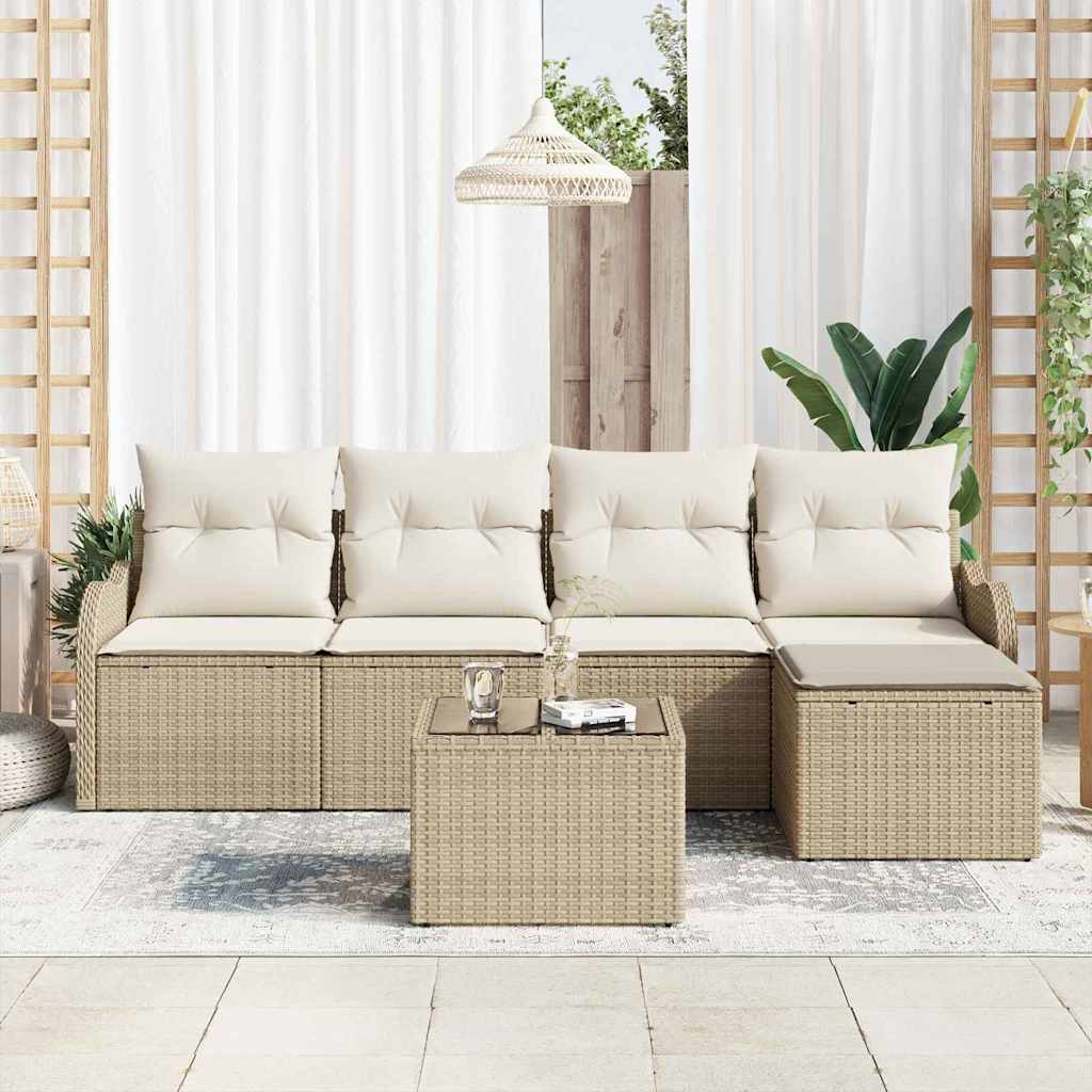Garten-Sofa-Set mit Kissen mit Speicher 6 pcs Braun Poly Rattan