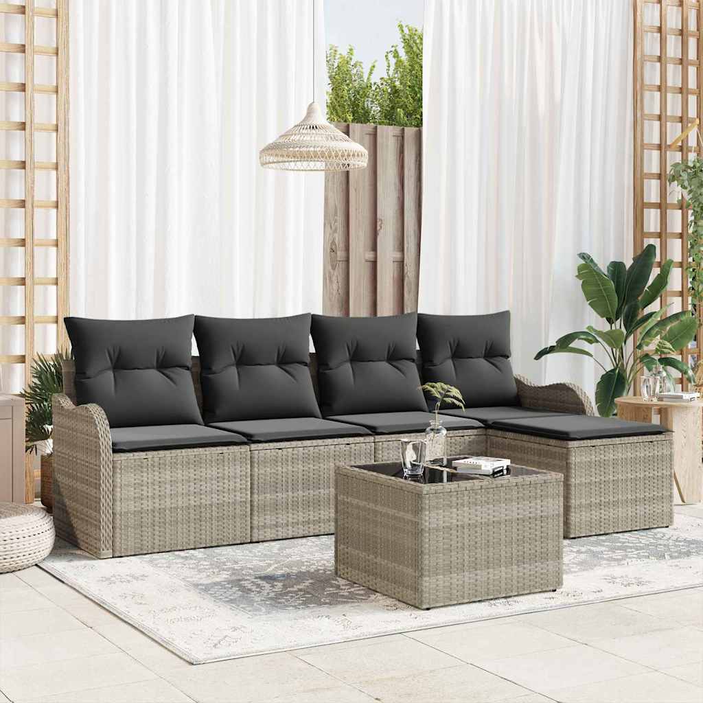 Garten-Sofa-Set mit Kissen mit Speicher 6 pcs Grau Poly Rattan