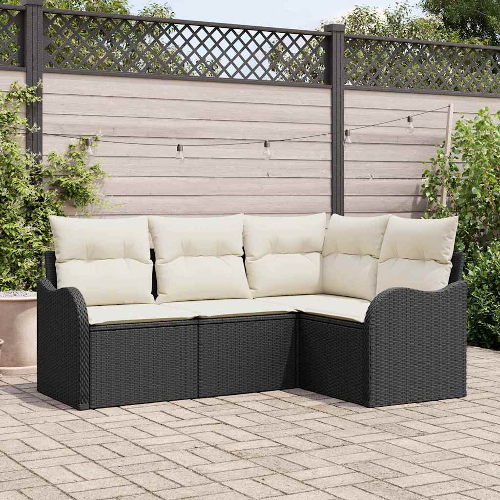 Garten-Sofa-Set mit Kissen 4 pcs Schwarz Poly Rattan