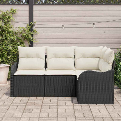 Garten-Sofa-Set mit Kissen 4 pcs Schwarz Poly Rattan