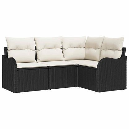 Garten-Sofa-Set mit Kissen 4 pcs Schwarz Poly Rattan