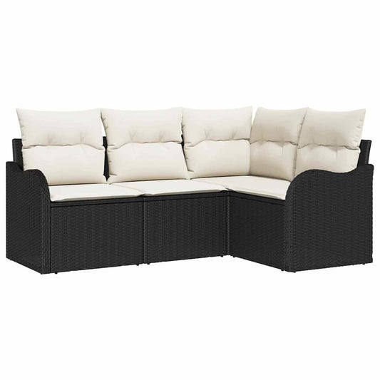 Garten-Sofa-Set mit Kissen 4 pcs Schwarz Poly Rattan