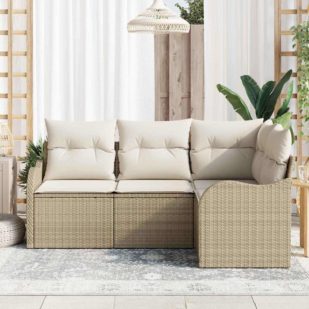 Garten-Sofa-Set mit Kissen mit Speicher 4 pcs Beige Poly Rattan