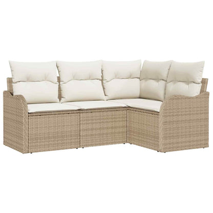 Garten-Sofa-Set mit Kissen mit Speicher 4 pcs Beige Poly Rattan