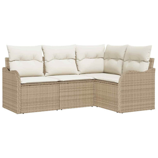 Garten-Sofa-Set mit Kissen mit Speicher 4 pcs Beige Poly Rattan