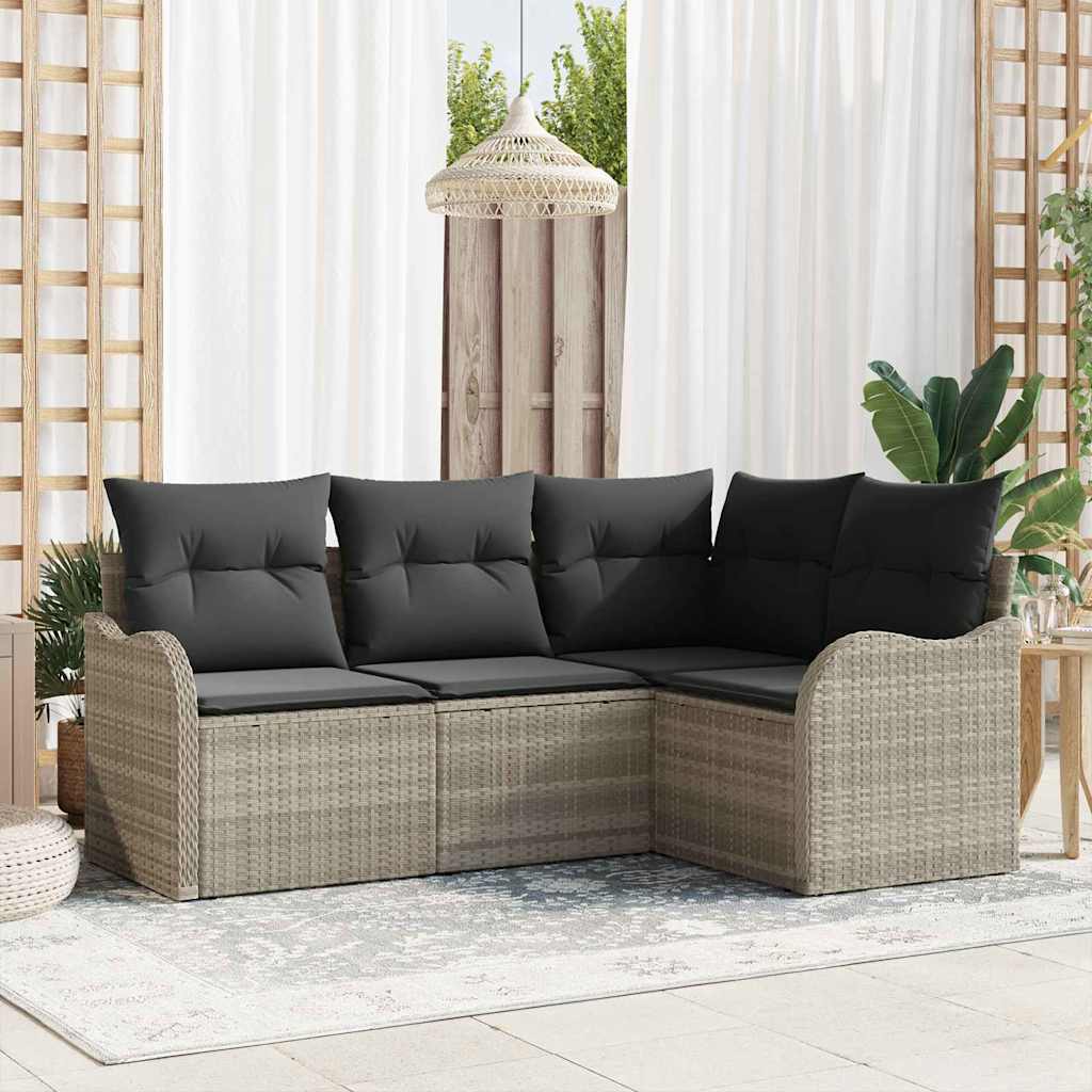 Garten-Sofa-Set mit Kissen 4 pcs Hellgrau Poly Rattan