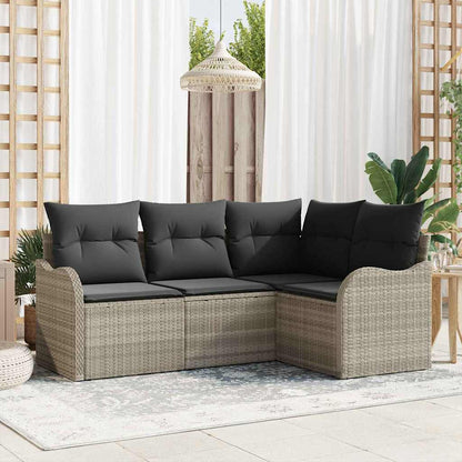 Garten-Sofa-Set mit Kissen 4 pcs Hellgrau Poly Rattan
