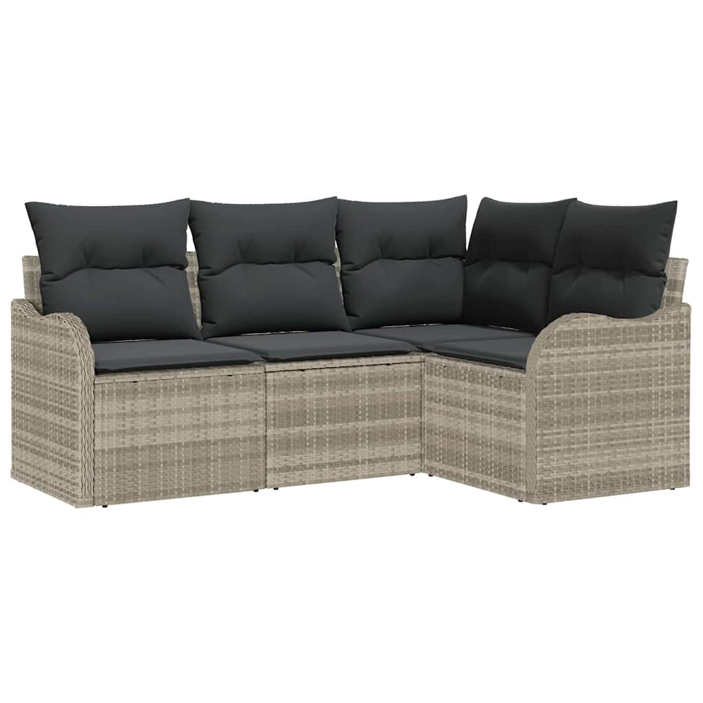 Garten-Sofa-Set mit Kissen 4 pcs Hellgrau Poly Rattan