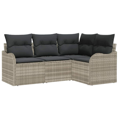 Garten-Sofa-Set mit Kissen 4 pcs Hellgrau Poly Rattan