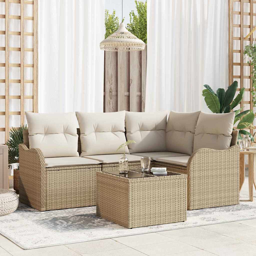 Garten-Sofa-Set mit Kissen mit Speicher 5 pcs Braun Poly Rattan