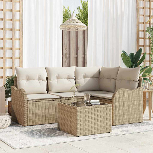 Garten-Sofa-Set mit Kissen mit Speicher 5 pcs Braun Poly Rattan