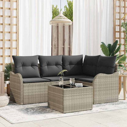 Garten-Sofa-Set mit Kissen mit Speicher 5 pcs Grau Poly Rattan