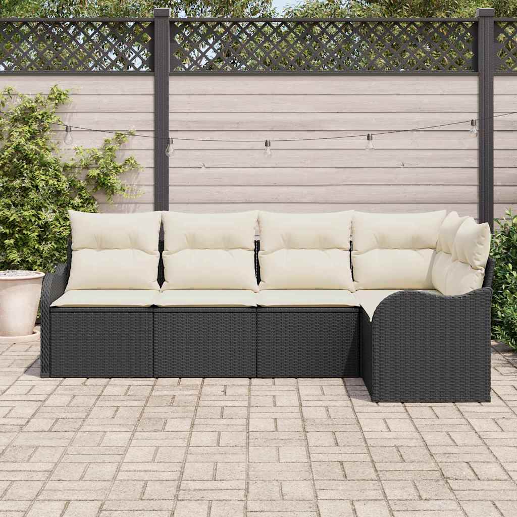 Garten-Sofa-Set mit Kissen 5 pcs Schwarz Poly Rattan