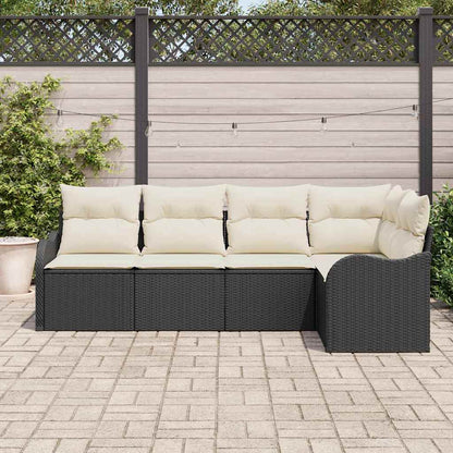 Garten-Sofa-Set mit Kissen 5 pcs Schwarz Poly Rattan