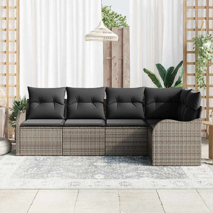 Garten-Sofa-Set mit Kissen mit Speicher 5 pcs Grau Poly Rattan