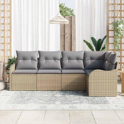 Garten-Sofa-Set mit Kissen mit Speicher 5 pcs Beige Poly Rattan