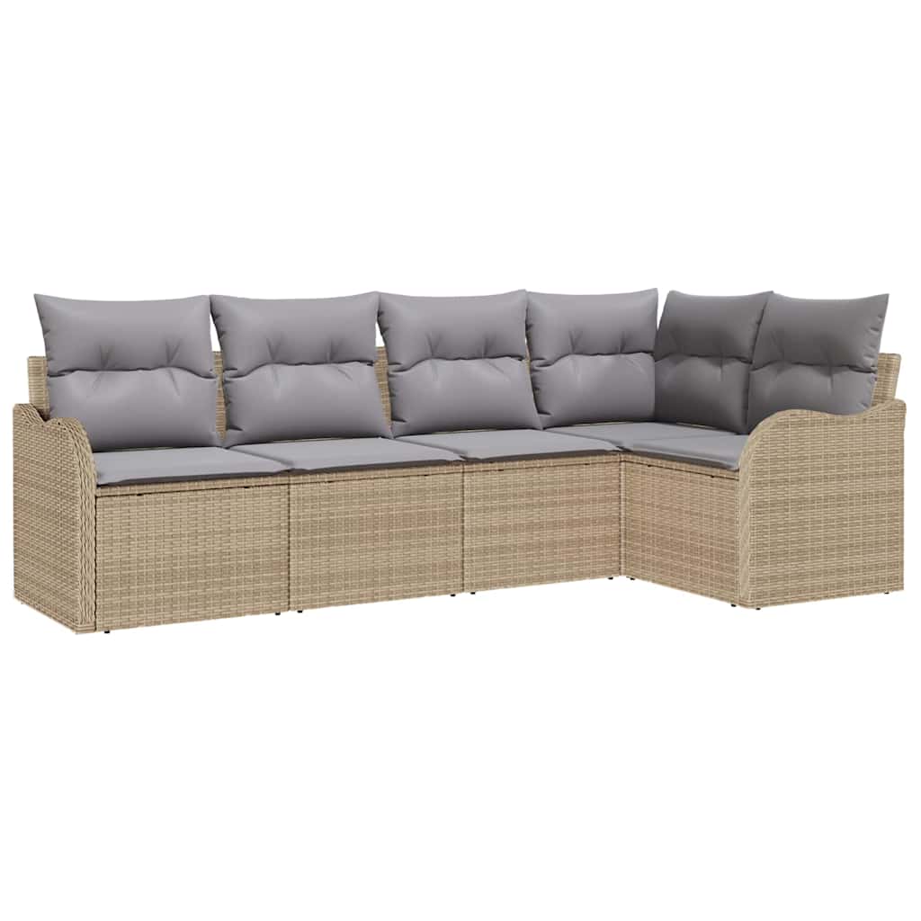 Garten-Sofa-Set mit Kissen mit Speicher 5 pcs Beige Poly Rattan