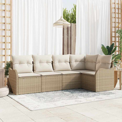 Garten-Sofa-Set mit Kissen mit Speicher 5 pcs Beige Poly Rattan