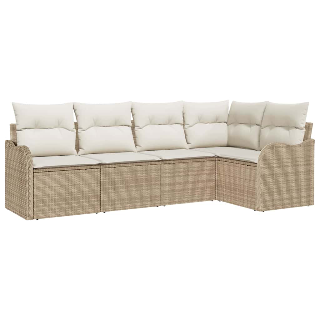Garten-Sofa-Set mit Kissen mit Speicher 5 pcs Beige Poly Rattan