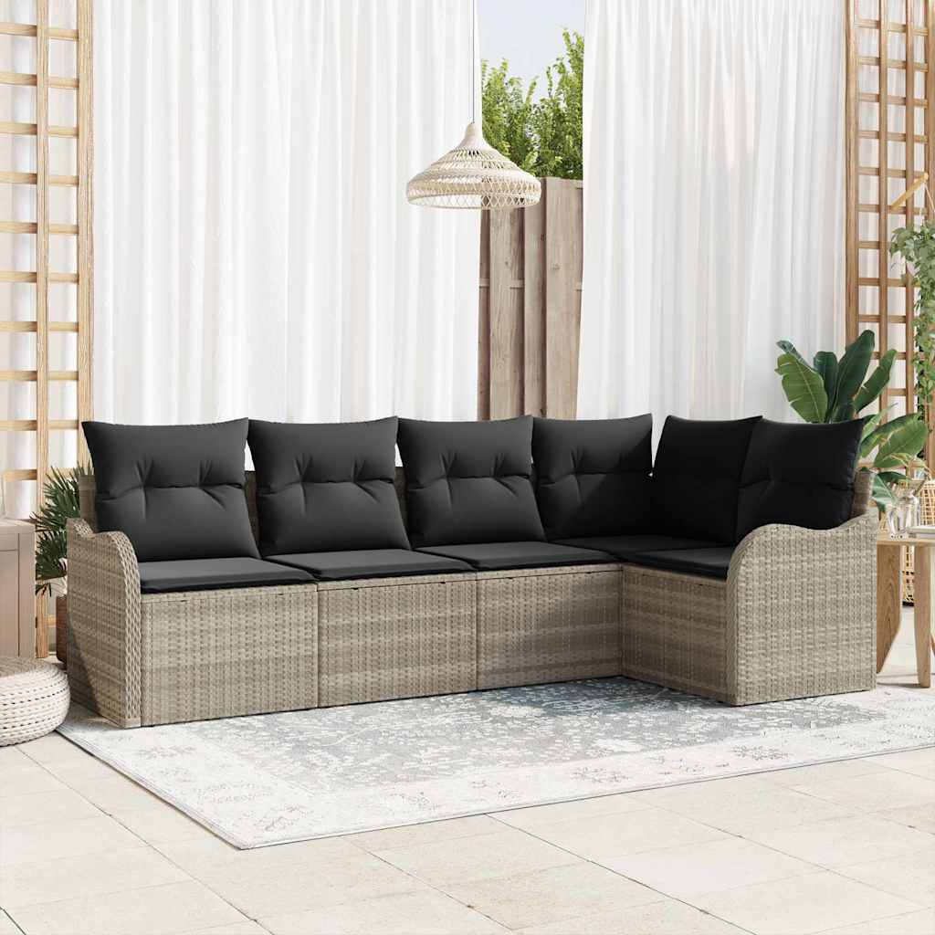 Garten-Sofa-Set mit Kissen 5 pcs Hellgrau Poly Rattan