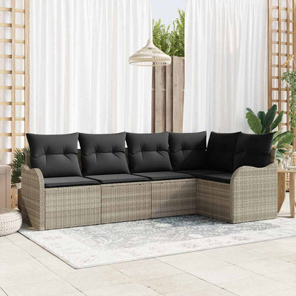 Garten-Sofa-Set mit Kissen 5 pcs Hellgrau Poly Rattan