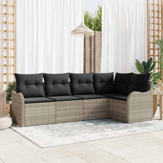 Garten-Sofa-Set mit Kissen 5 pcs Hellgrau Poly Rattan