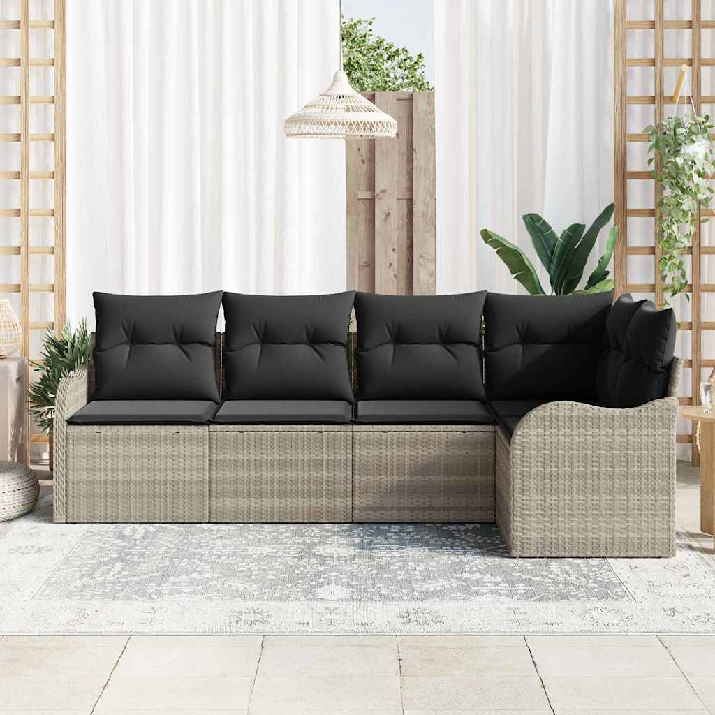 Garten-Sofa-Set mit Kissen 5 pcs Hellgrau Poly Rattan