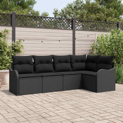 Garten-Sofa-Set mit Kissen 5 pcs Schwarz Poly Rattan