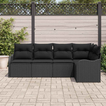 Garten-Sofa-Set mit Kissen 5 pcs Schwarz Poly Rattan