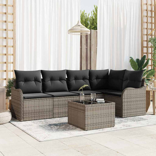 Garten-Sofa-Set mit Kissen 6 pcs Schwarz Poly Rattan