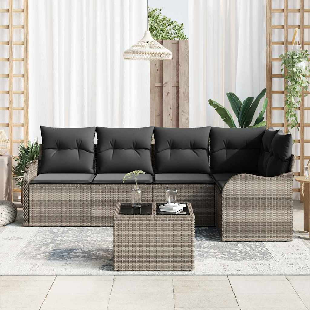 Garten-Sofa-Set mit Kissen 6 pcs Schwarz Poly Rattan