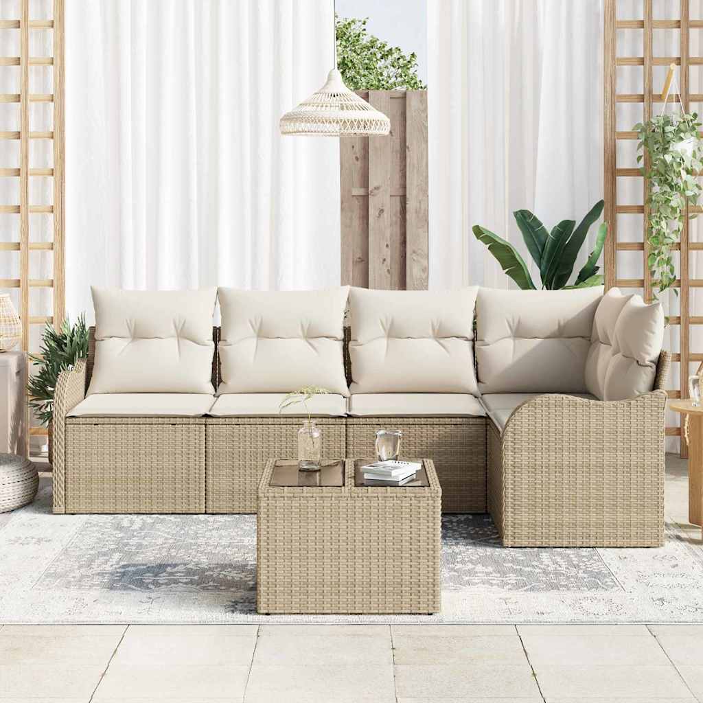 Garten-Sofa-Set mit Kissen mit Speicher 6 pcs Braun Poly Rattan