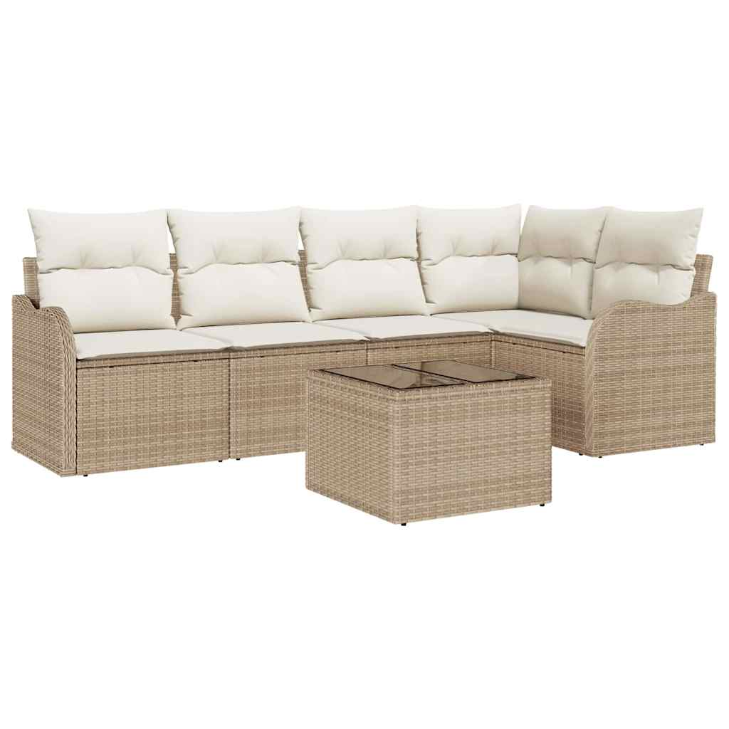 Garten-Sofa-Set mit Kissen mit Speicher 6 pcs Braun Poly Rattan