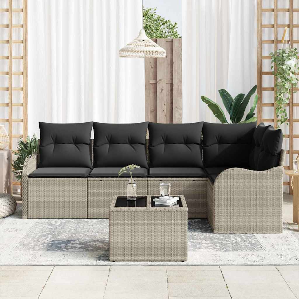 Garten-Sofa-Set mit Kissen mit Speicher 6 pcs Grau Poly Rattan