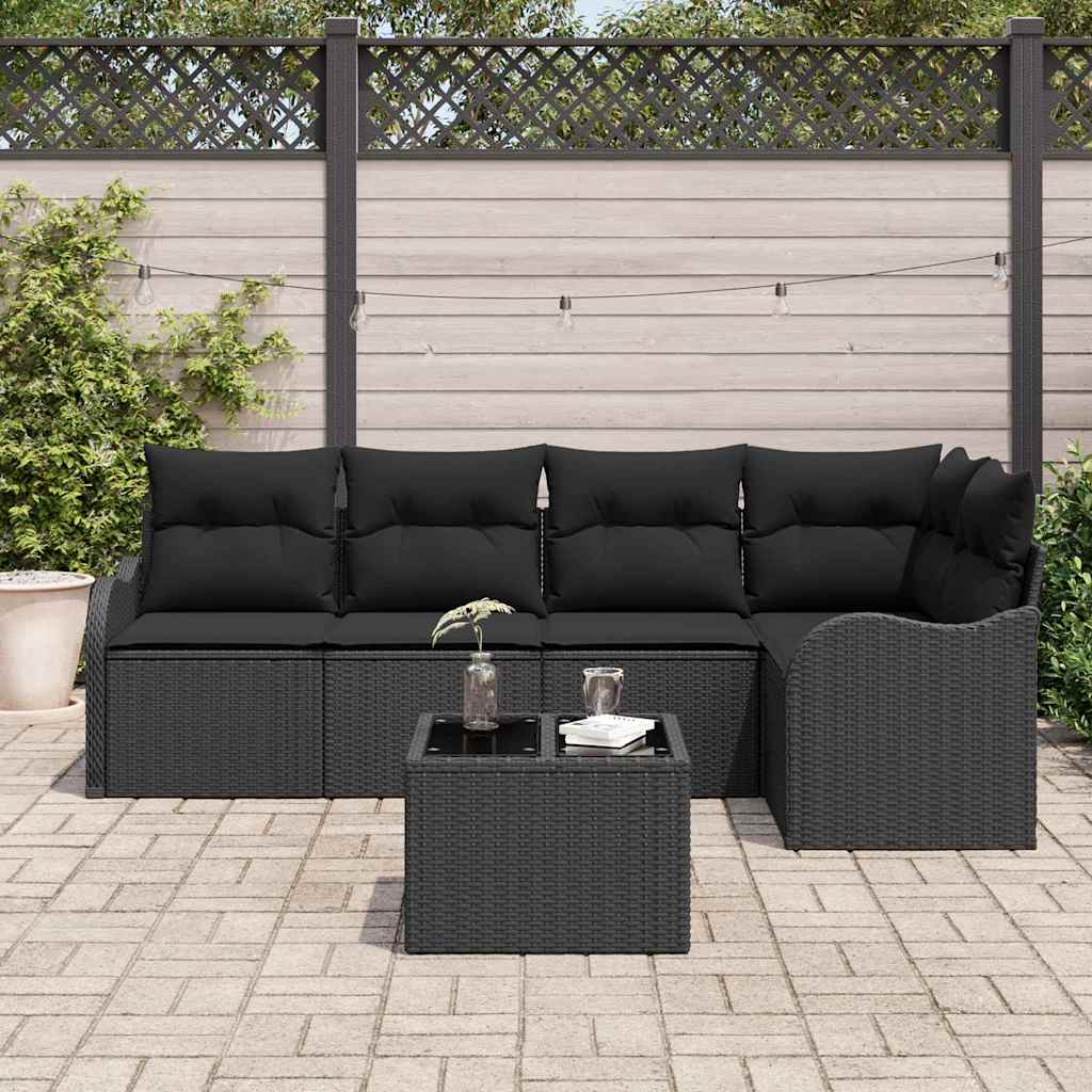 Garten-Sofa-Set mit Kissen mit Speicher 6 pcs Beige Poly Rattan