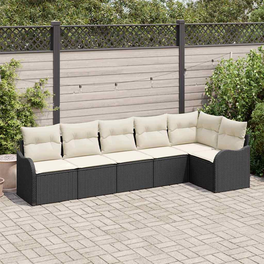 Garten-Sofa-Set mit Kissen 6 pcs Schwarz Poly Rattan