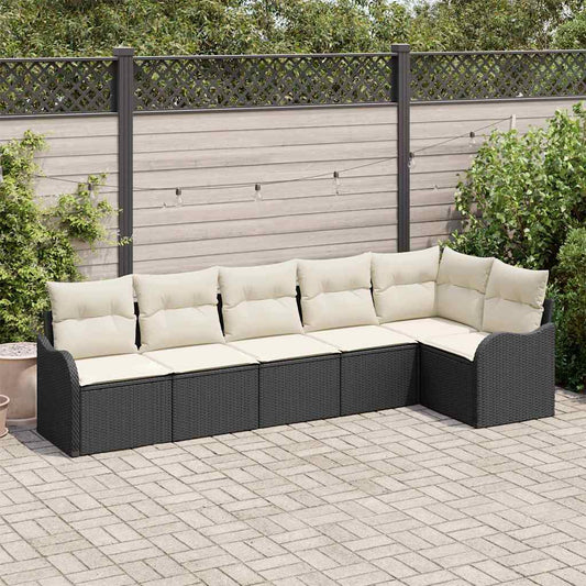 Garten-Sofa-Set mit Kissen 6 pcs Schwarz Poly Rattan