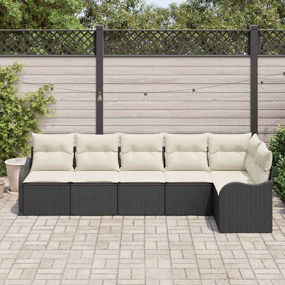 Garten-Sofa-Set mit Kissen 6 pcs Schwarz Poly Rattan