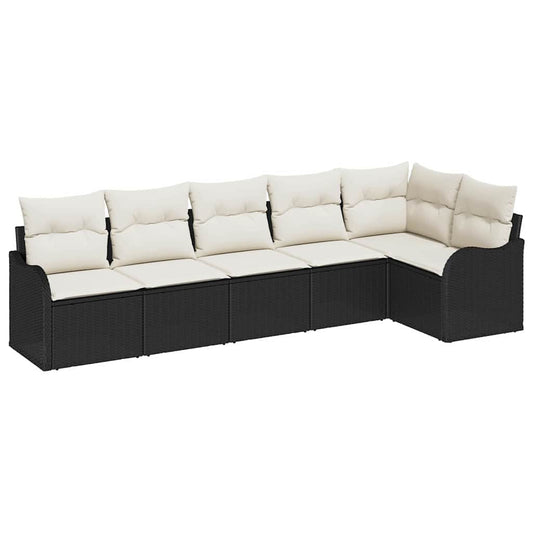 Garten-Sofa-Set mit Kissen 6 pcs Schwarz Poly Rattan
