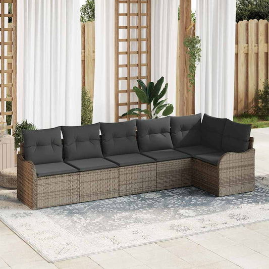 Garten-Sofa-Set mit Kissen mit Speicher 6 pcs Grau Poly Rattan