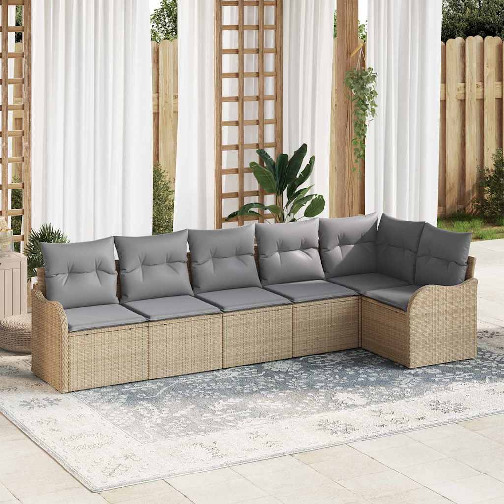 Garten-Sofa-Set mit Kissen mit Speicher 6 pcs Beige Poly Rattan