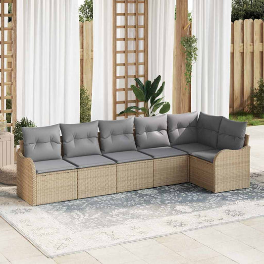 Garten-Sofa-Set mit Kissen mit Speicher 6 pcs Beige Poly Rattan